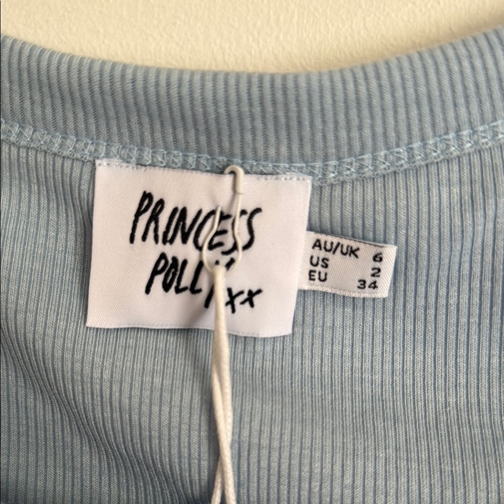 Princess Polly Light Blue NWT Crop Top Ribbed “Kerri Top”, Size 2 - Picture 5 of 6